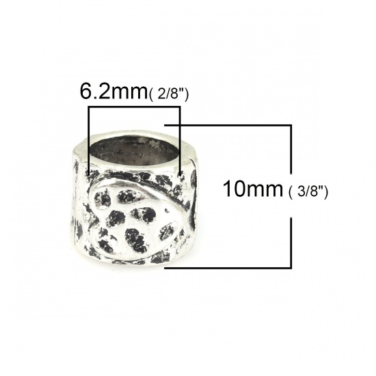 Bild von Zinklegierung Zwischenperlen Spacer Perlen Zylinder Antiksilber Punkt ca. 10mm x 7mm, Loch:ca. 6.2mm, 20 Stück