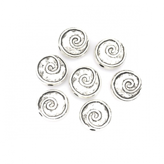 Picture of Zinc Based Alloy Beads Oval Antique Silver Swirl About 13mm x 12mm, Hole: Approx 1.9mm, 10 PCs