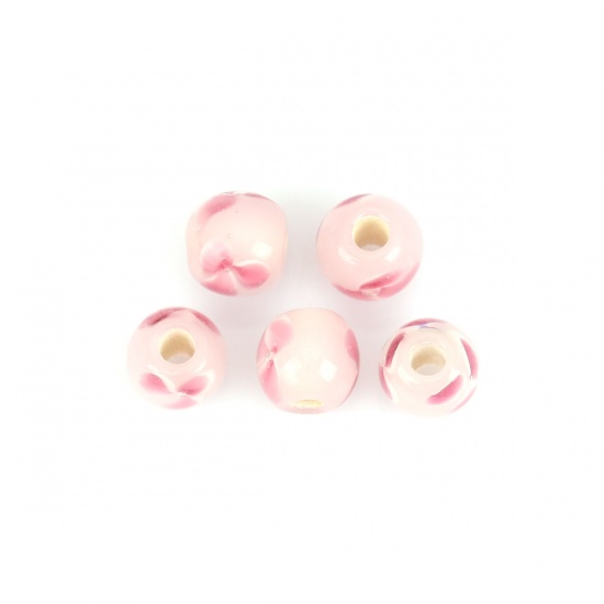 Image de Perles en Verre Rond Multicolore Fleurs 8mm Dia, Trou: 2.6mm, 5 Pcs