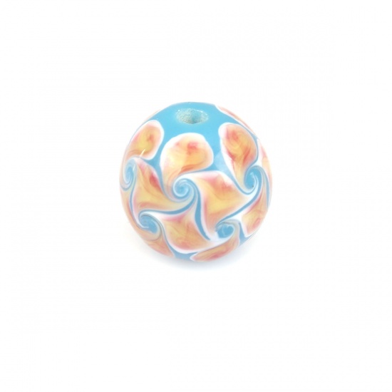 Picture of Lampwork Glass Beads Round Multicolor Flower About 14mm Dia, Hole: Approx 2.6mm, 1 Piece
