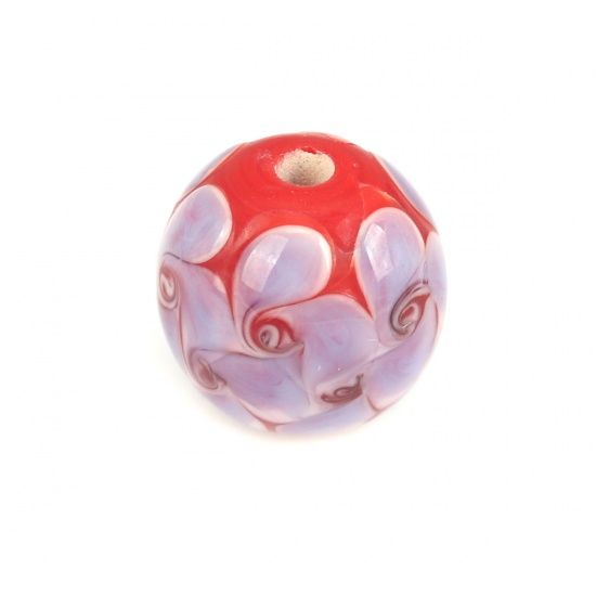 Picture of Lampwork Glass Beads Round Multicolor Flower About 14mm Dia, Hole: Approx 2.6mm, 1 Piece