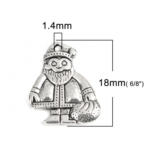 Picture of Zinc Based Alloy Charms Christmas Santa Claus Antique Silver 18mm x 16mm, 20 PCs