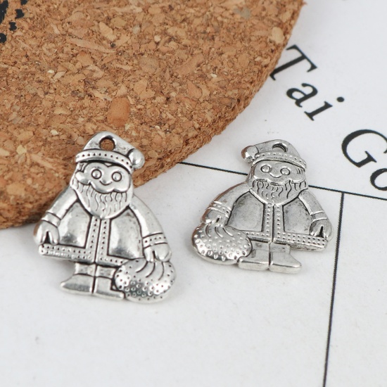 Picture of Zinc Based Alloy Charms Christmas Santa Claus Antique Silver 18mm x 16mm, 20 PCs