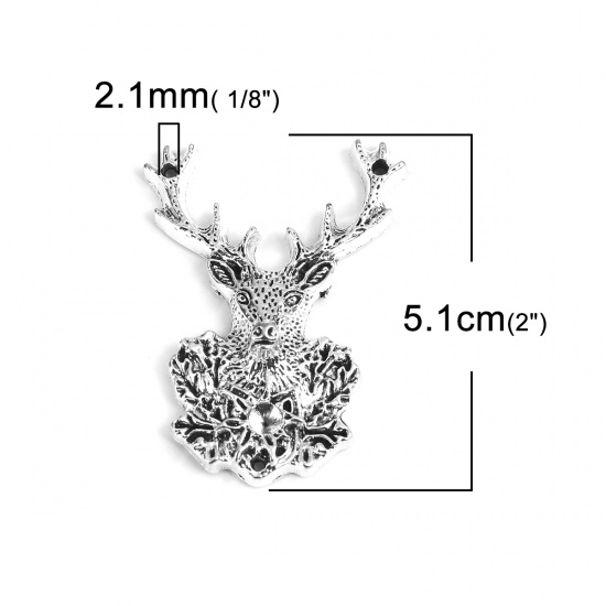 Picture of Zinc Based Alloy Pendants Christmas Reindeer Antique Silver (Can Hold ss22 Pointed Back Rhinestone) 5.1cm x 3.8cm, 5 PCs