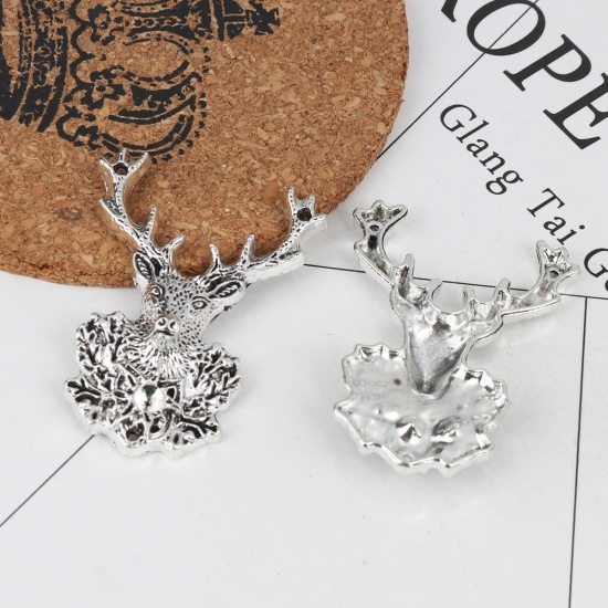 Picture of Zinc Based Alloy Pendants Christmas Reindeer Antique Silver (Can Hold ss22 Pointed Back Rhinestone) 5.1cm x 3.8cm, 5 PCs