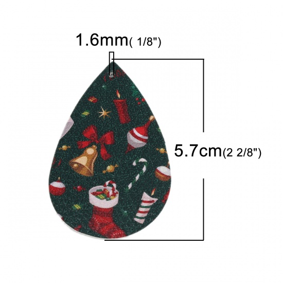 Immagine di PU Ciondoli Goccia Multicolore Cappelli di Natale 57mm x 38mm, 10 Pz