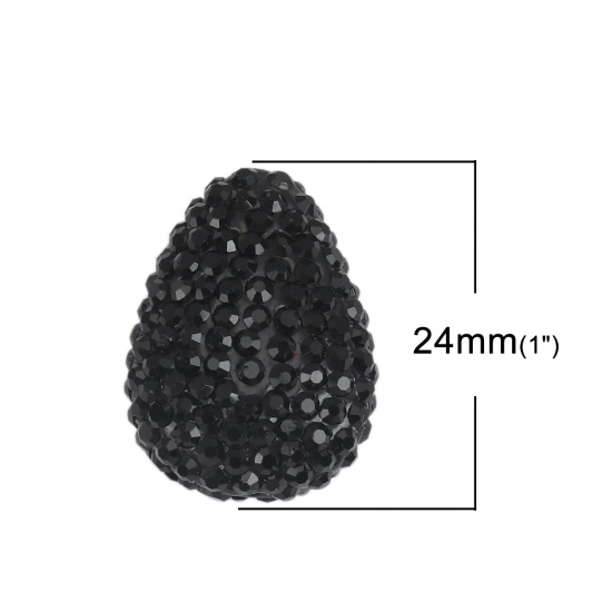 Picture of Polymer Clay Beads Drop Black Rhinestone About 24mm x 18mm, Hole: Approx 0.6mm, 1 Piece