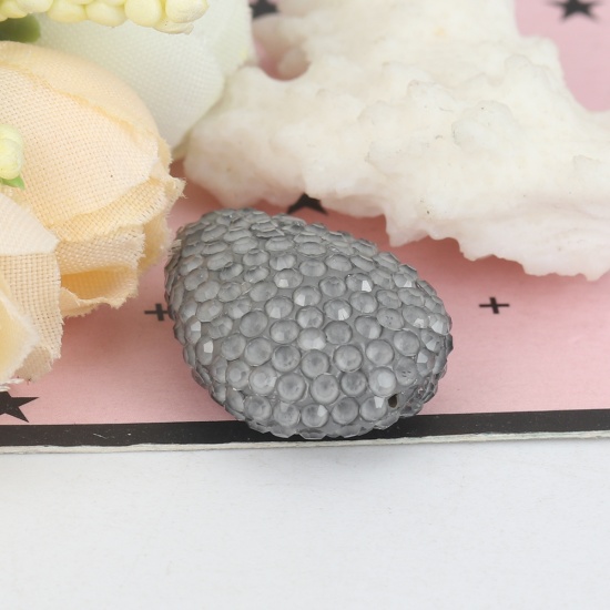 Picture of Polymer Clay Beads Drop Gray Rhinestone About 24mm x 18mm, Hole: Approx 0.6mm, 1 Piece
