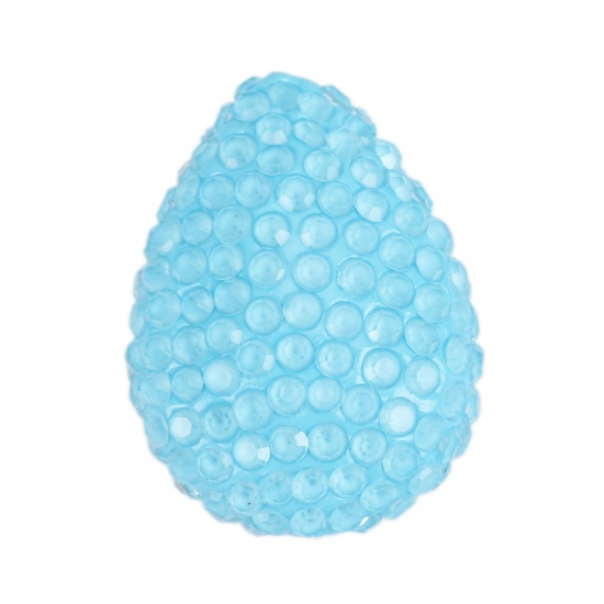 Picture of Polymer Clay Beads Drop Light Blue Rhinestone About 24mm x 18mm, Hole: Approx 0.6mm, 1 Piece