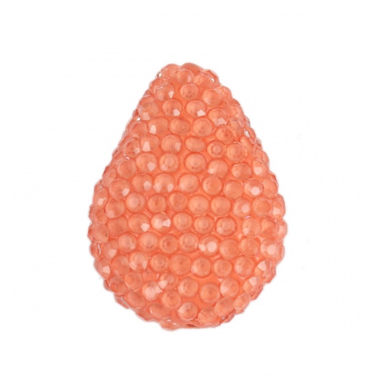 Picture of Polymer Clay Beads Drop Orange Rhinestone About 24mm x 18mm, Hole: Approx 0.6mm, 1 Piece