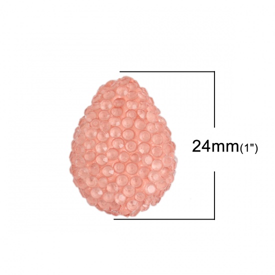 Picture of Polymer Clay Beads Drop Orange Pink Rhinestone About 24mm x 18mm, Hole: Approx 0.6mm, 1 Piece
