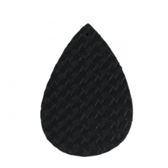 Изображение PU Подвески водяная капля Черный Текстура переплетения 57мм x 38мм, 10 ШТ