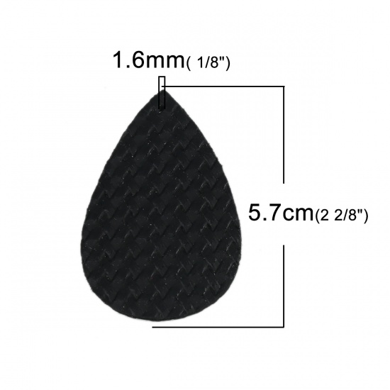Изображение PU Подвески водяная капля Черный Текстура переплетения 57мм x 38мм, 10 ШТ