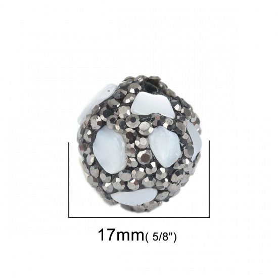 Picture of Polymer Clay Beads Round Gun Black Rhinestone About 17mm Dia, Hole: Approx 1.8mm, 2 PCs