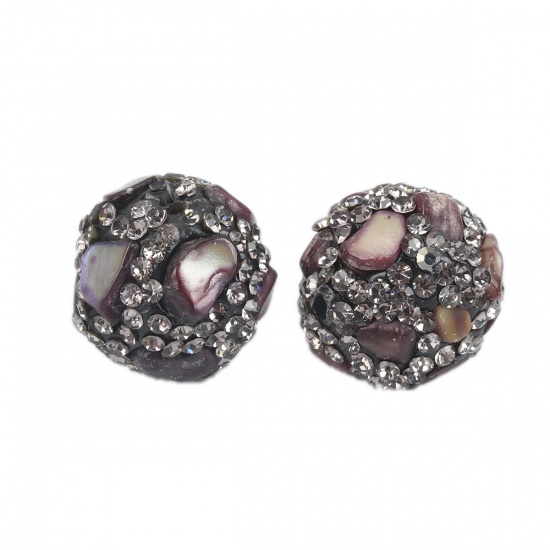 Picture of Polymer Clay Beads Round Taupe Gray Rhinestone About 17mm Dia, Hole: Approx 1.8mm, 2 PCs