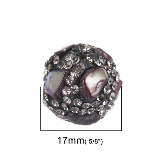 Picture of Polymer Clay Beads Round Taupe Gray Rhinestone About 17mm Dia, Hole: Approx 1.8mm, 2 PCs