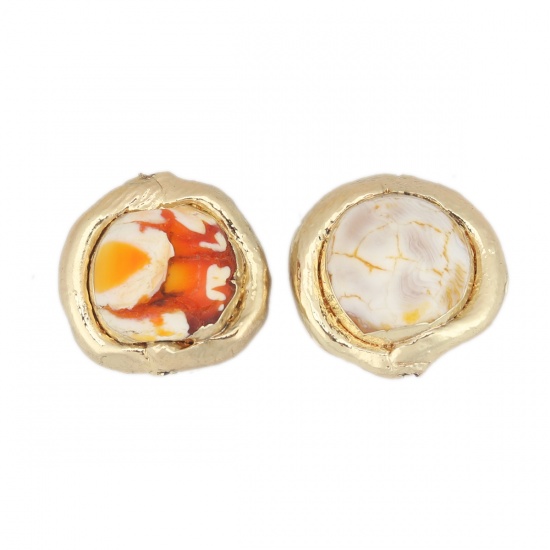 Picture of Polymer Clay Beads Round White & Orange Plating About 14mm x 13mm, Hole: Approx 0.5mm, 2 PCs