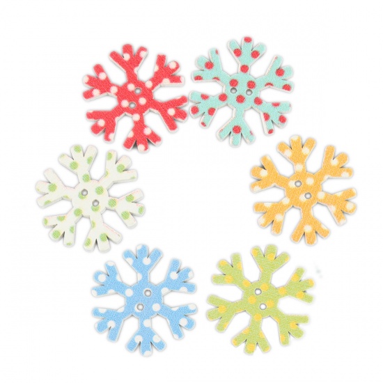 Immagine di Legno Bottone da Cucire Scrapbook Due Fori Natale Fiocco di Neve A Random 25mm x 23mm, 25 Pz