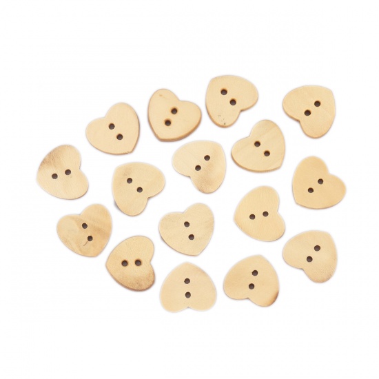 Picture of Wood Sewing Buttons Scrapbooking Two Holes Heart Natural 17mm x 15mm, 100 PCs