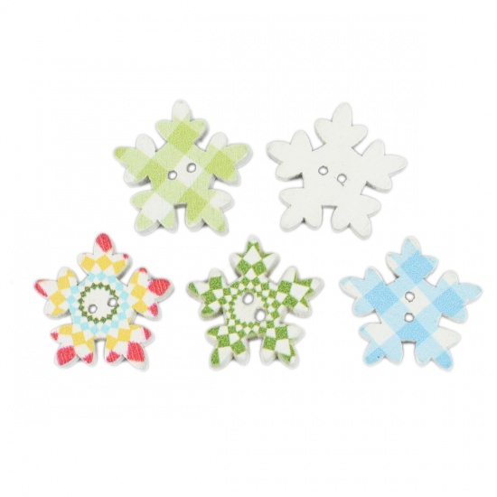 Picture of Wood Sewing Buttons Scrapbooking Two Holes Christmas Snowflake At Random 19mm x 18mm, 100 PCs