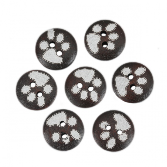 Picture of Natural Wood Sewing Buttons Scrapbooking Two Holes Round Dark Coffee Paw Claw 15mm Dia., 100 PCs