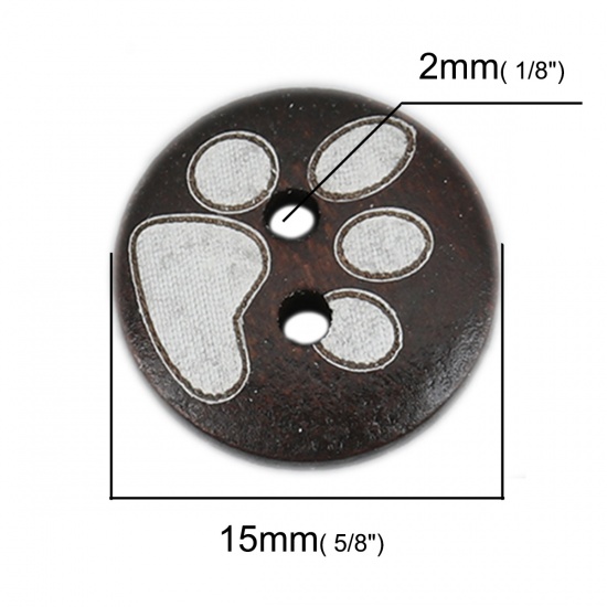 Picture of Natural Wood Sewing Buttons Scrapbooking Two Holes Round Dark Coffee Paw Claw 15mm Dia., 100 PCs