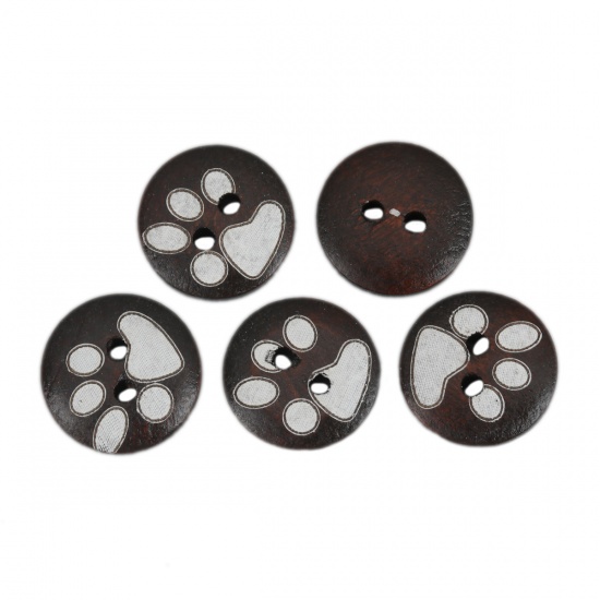 Picture of Natural Wood Sewing Buttons Scrapbooking Two Holes Round Dark Coffee Paw Claw 15mm Dia., 100 PCs