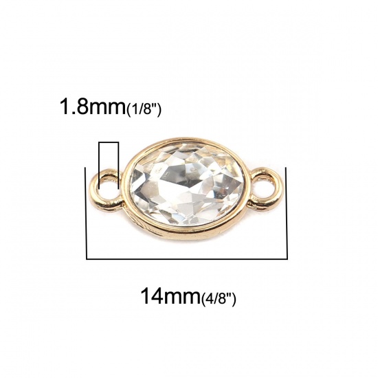 Picture of Zinc Based Alloy Connectors Oval Gold Plated Clear Rhinestone 14mm x 8mm, 10 PCs