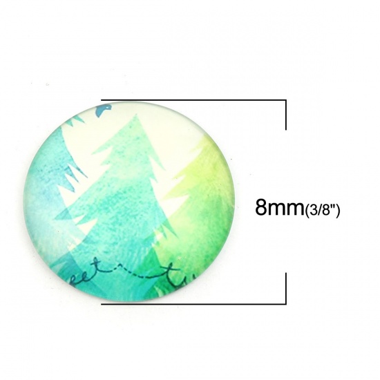 Picture of Glass Dome Seals Cabochon Round Flatback At Random Christmas Tree Pattern 8mm Dia, 3 PCs