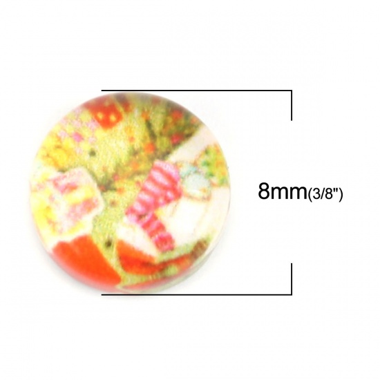 Picture of Glass Dome Seals Cabochon Round Flatback At Random Christmas Santa Claus Pattern 8mm Dia, 50 PCs