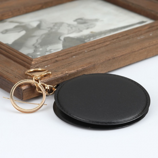Bild von PU Schlüsselkette & Schlüsselring Vergoldet Schwarz Spiegel 14cm x 8cm, 1 Stück