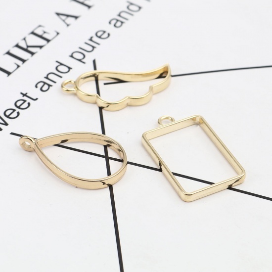 Picture of Zinc Based Alloy Open Back Bezel Pendants For Resin Gold Plated Rectangle Mixed 3.9x2.4cm - 3.4x2cm, 1 Set ( 8 PCs/Set)