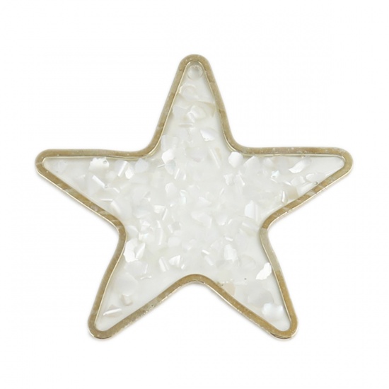 Изображение Цинковый Сплав(Без Кадмия) + Смола Подвески Звезда Позолоченный Белый Перламутр 4см x 3.8см, 5 ШТ