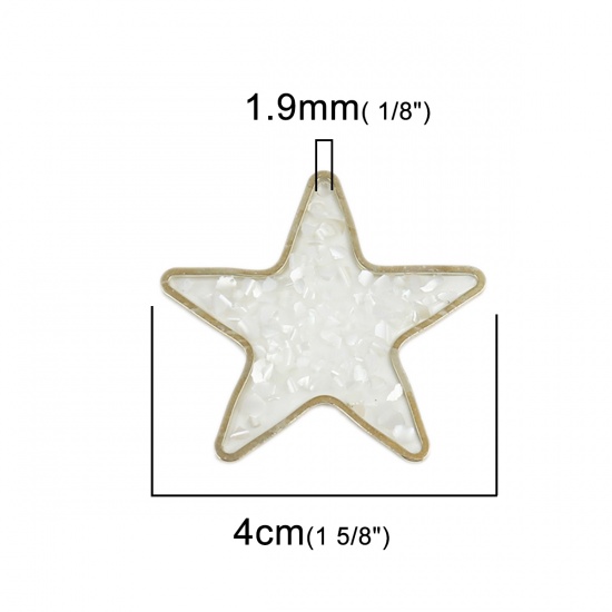 Picture of Zinc Based Alloy & Resin Pendants Pentagram Star Shell Gold Plated White 4cm x 3.8cm, 5 PCs