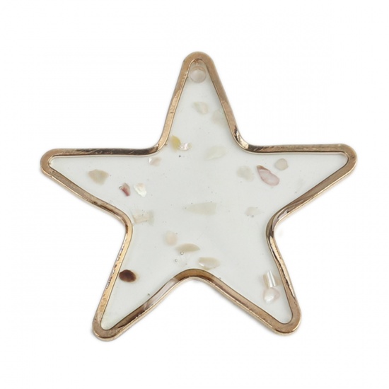 Picture of Zinc Based Alloy & Resin Pendants Pentagram Star Shell Gold Plated Pale Yellow 4cm x 3.8cm, 5 PCs