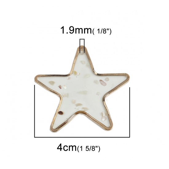 Picture of Zinc Based Alloy & Resin Pendants Pentagram Star Shell Gold Plated Pale Yellow 4cm x 3.8cm, 5 PCs