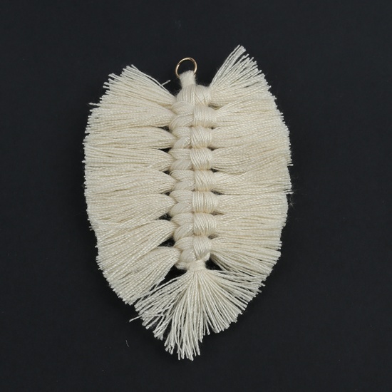 Picture of Polyester Tassel Pendants Leaf White Woven 8cm x 6cm, 2 PCs
