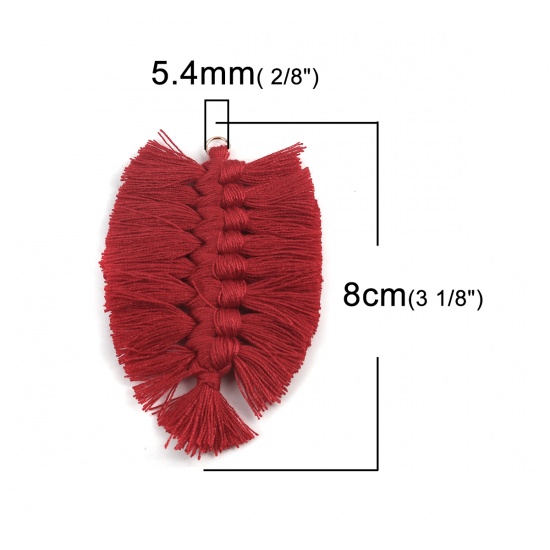 Picture of Polyester Tassel Pendants Leaf Red Woven 8cm x 6cm, 2 PCs