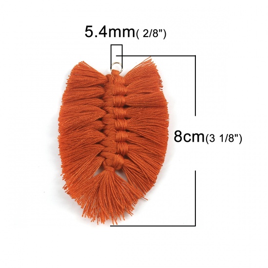 Immagine di Poliestere Nappine Ciondoli Foglia Rosso Arancione Intreccio 8cm x 6cm, 2 Pz