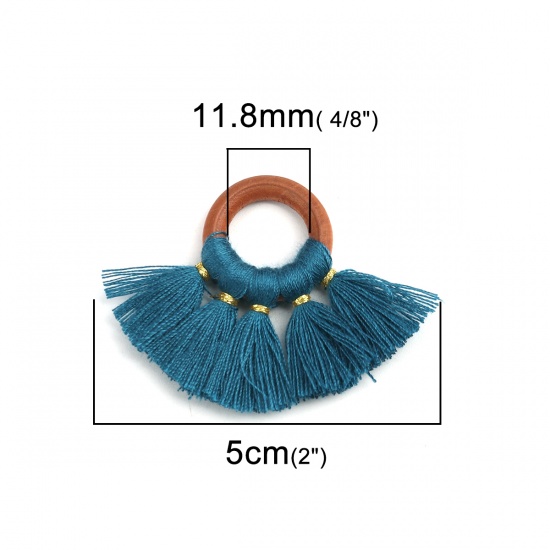 Immagine di Legno & Poliestere Nappine Ciondoli A Forma di Ventagli Blu Marino 5cm x 3.5cm, 5 Pz