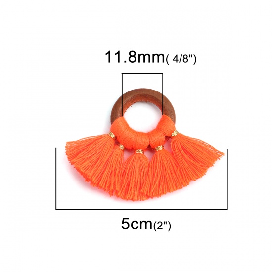 Immagine di Legno & Poliestere Nappine Ciondoli A Forma di Ventagli Arancione Scuro 5cm x 3.5cm, 5 Pz