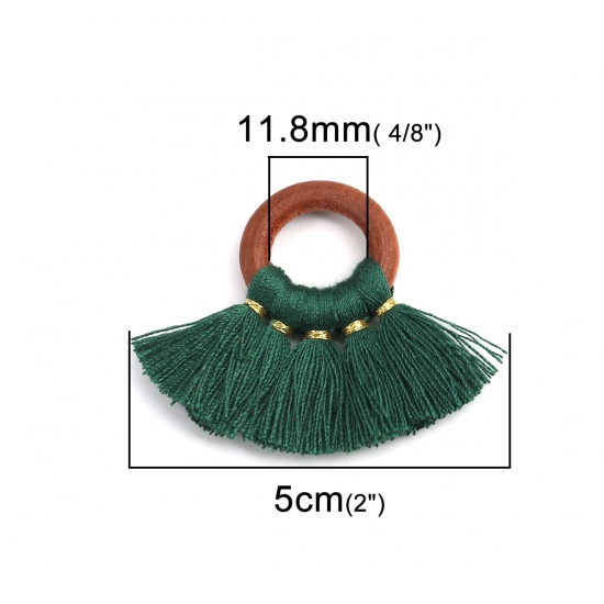 Immagine di Legno & Poliestere Nappine Ciondoli A Forma di Ventagli Verde Scuro 5cm x 3.5cm, 5 Pz