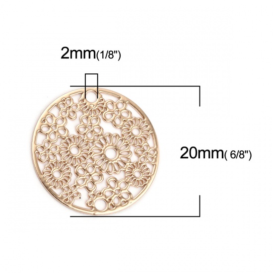 Picture of Brass Filigree Stamping Connectors Round Gold Plated Flower 20mm Dia., 10 PCs                                                                                                                                                                                 