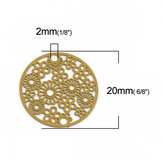 Picture of Brass Filigree Stamping Connectors Round Ginger Flower 20mm Dia., 10 PCs                                                                                                                                                                                      