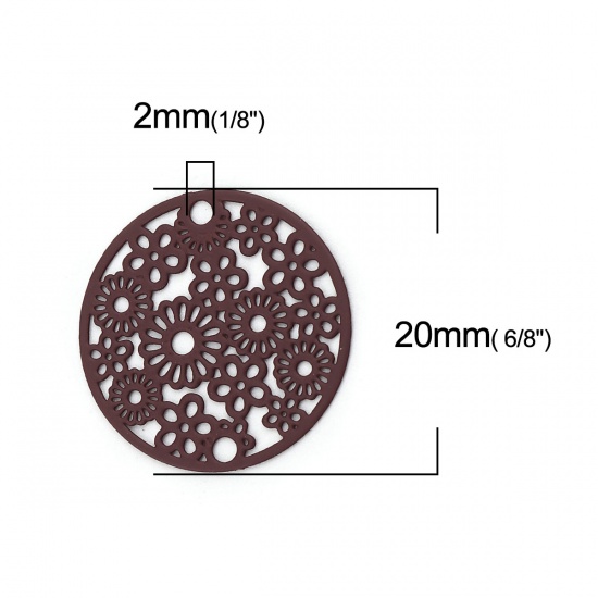 Picture of Brass Filigree Stamping Connectors Round Wine Red Flower 20mm Dia., 10 PCs                                                                                                                                                                                    