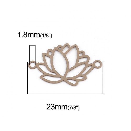 Picture of Brass Filigree Stamping Connectors Flower Light Coffee 23mm x 14mm, 10 PCs                                                                                                                                                                                    