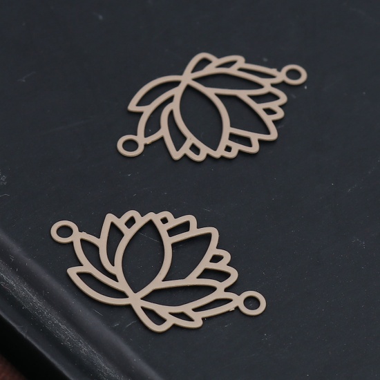Picture of Brass Filigree Stamping Connectors Flower Light Coffee 23mm x 14mm, 10 PCs                                                                                                                                                                                    