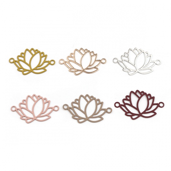 Picture of Brass Filigree Stamping Connectors Flower Pale Pinkish Gray 23mm x 14mm, 10 PCs                                                                                                                                                                               