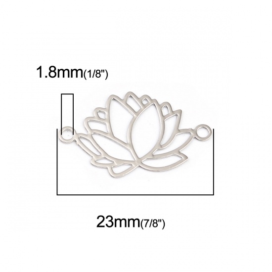 Picture of Brass Filigree Stamping Connectors Flower Silver Tone 23mm x 14mm, 10 PCs                                                                                                                                                                                     