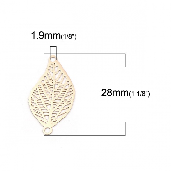 Picture of Brass Filigree Stamping Connectors Leaf Gold Plated 28mm x 15mm, 10 PCs                                                                                                                                                                                       